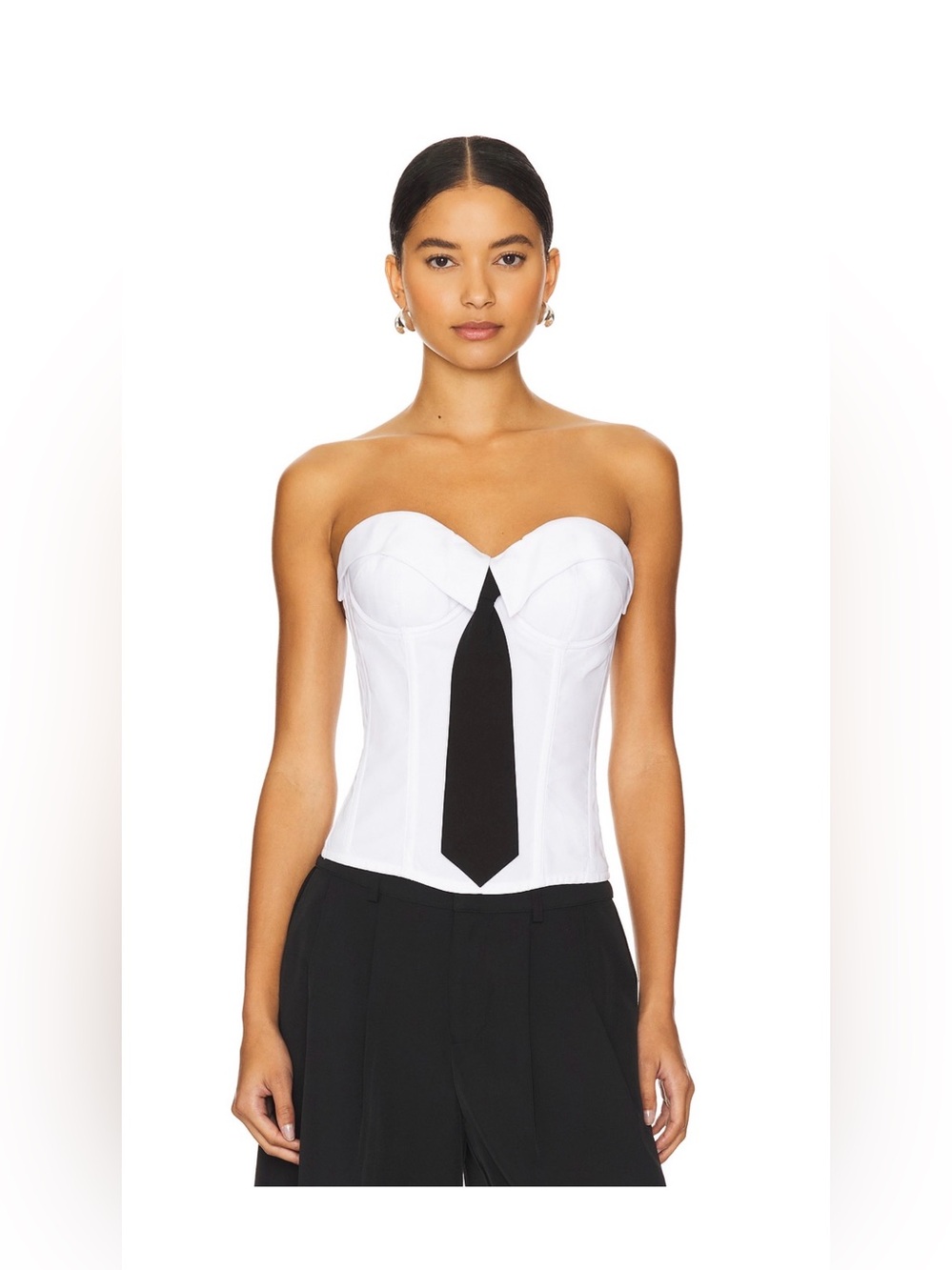 Guizio Chrys Pinstripe Corset in White & Black Size Large